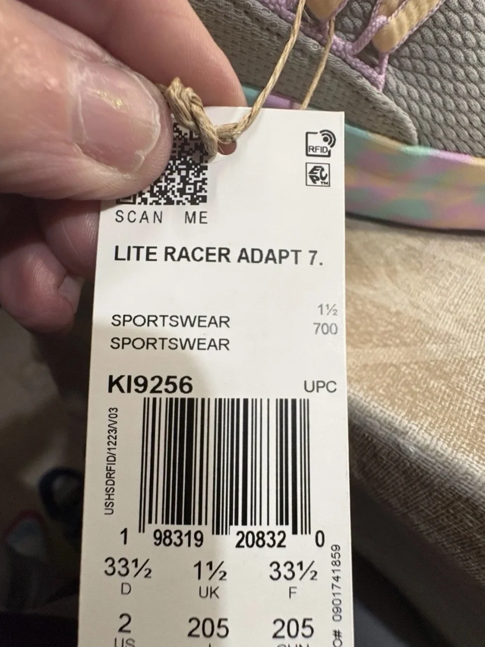 adidas Kids Shoes Lite Racer Adapt 7.0 SlipOn Size 2 Grey/Orange/Bliss Lilac New